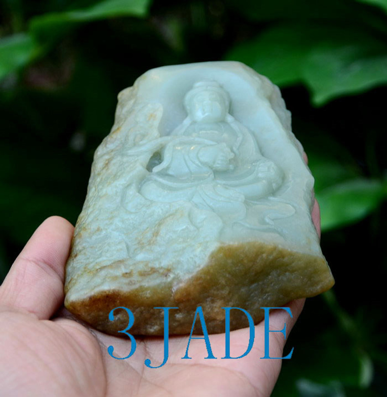 Natural Hetian Jade Kwan-Yin Guanyin Statue Sculpture Carving w/ Certificate -J026209