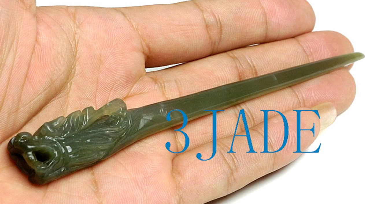 Hand Carved Natural Nephrite Jade Dragon Hair Stick /Hairpin Hair Pin-N012118