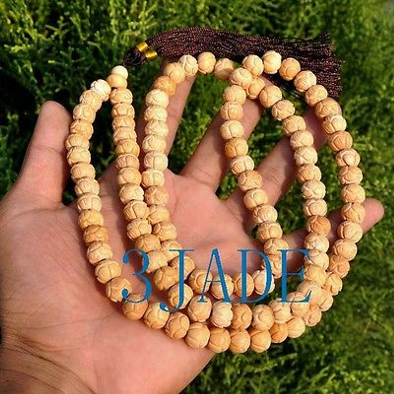 carved bone lotus prayer beads