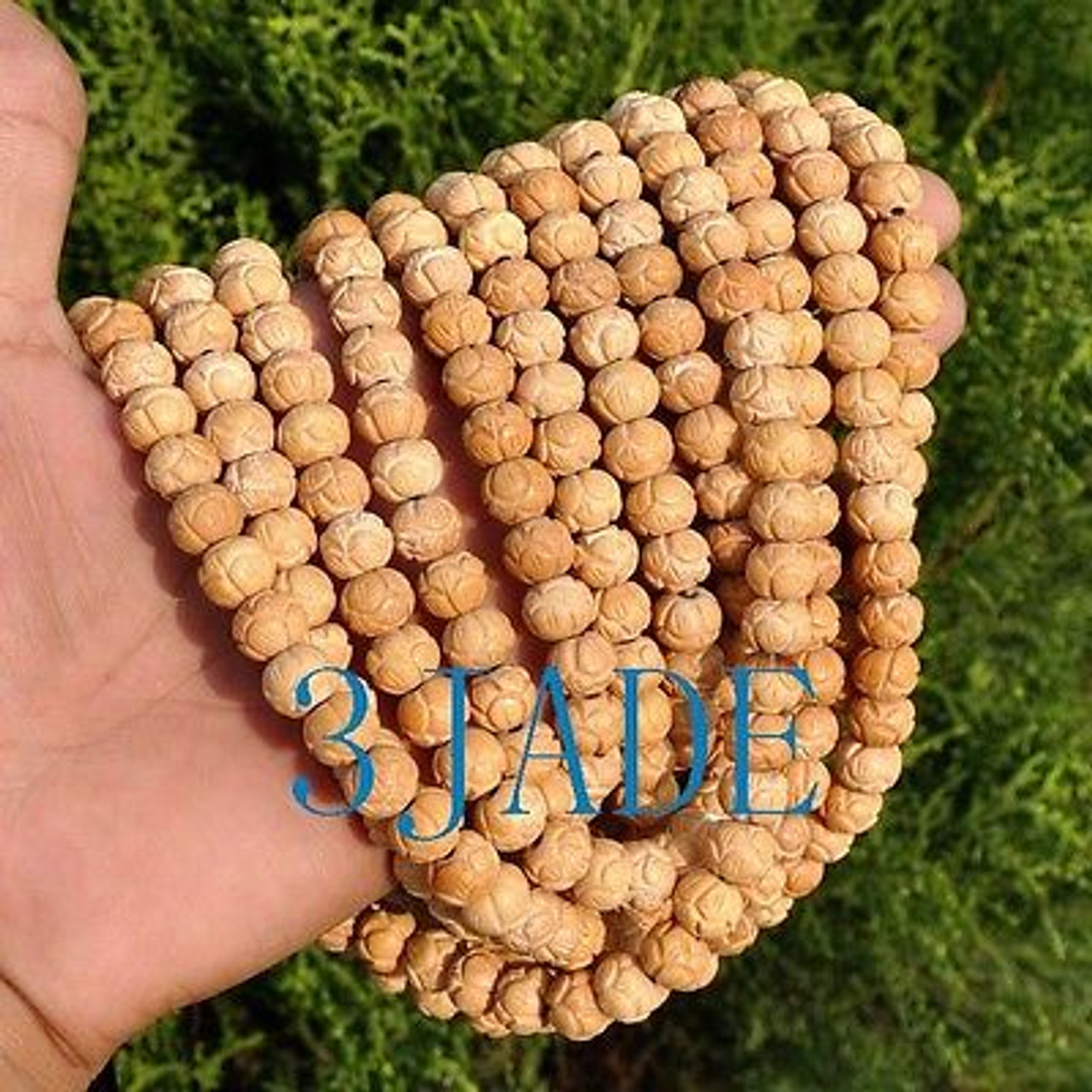 35" Carved Bone Lotus Meditation Mantra Tibetan Buddhist 108 Prayer Beads Mala -E011051