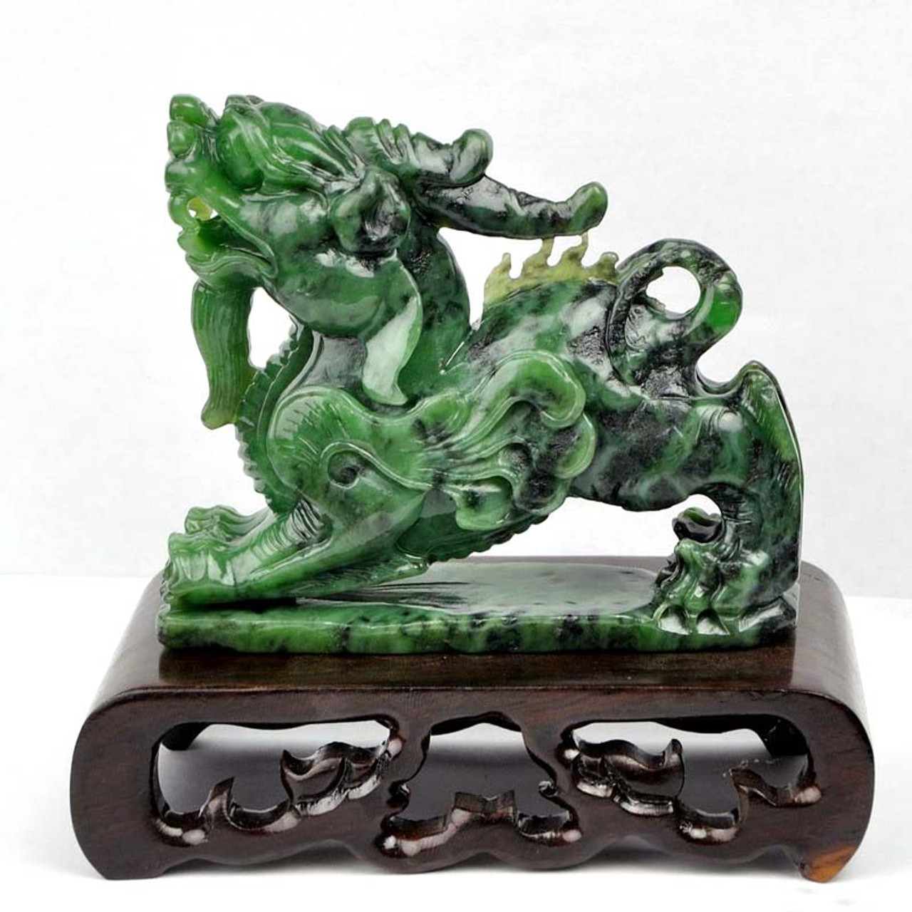 Natural Green Nephrite Jade Pixiu Statue Chinese Divine Animal Carving ...