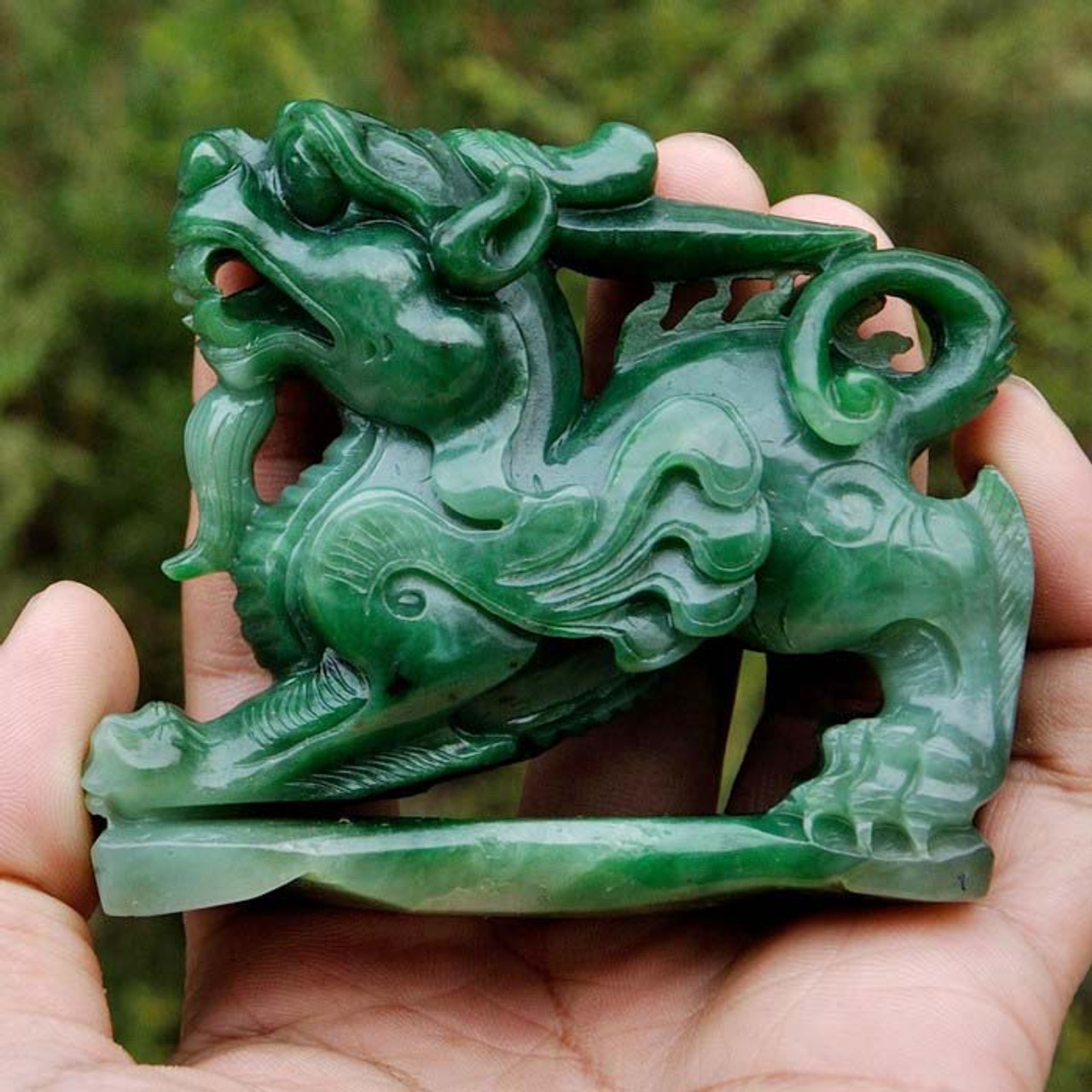 Natural Green Nephrite Jade Pixiu Statue Chinese Divine Animal Carving -J026213