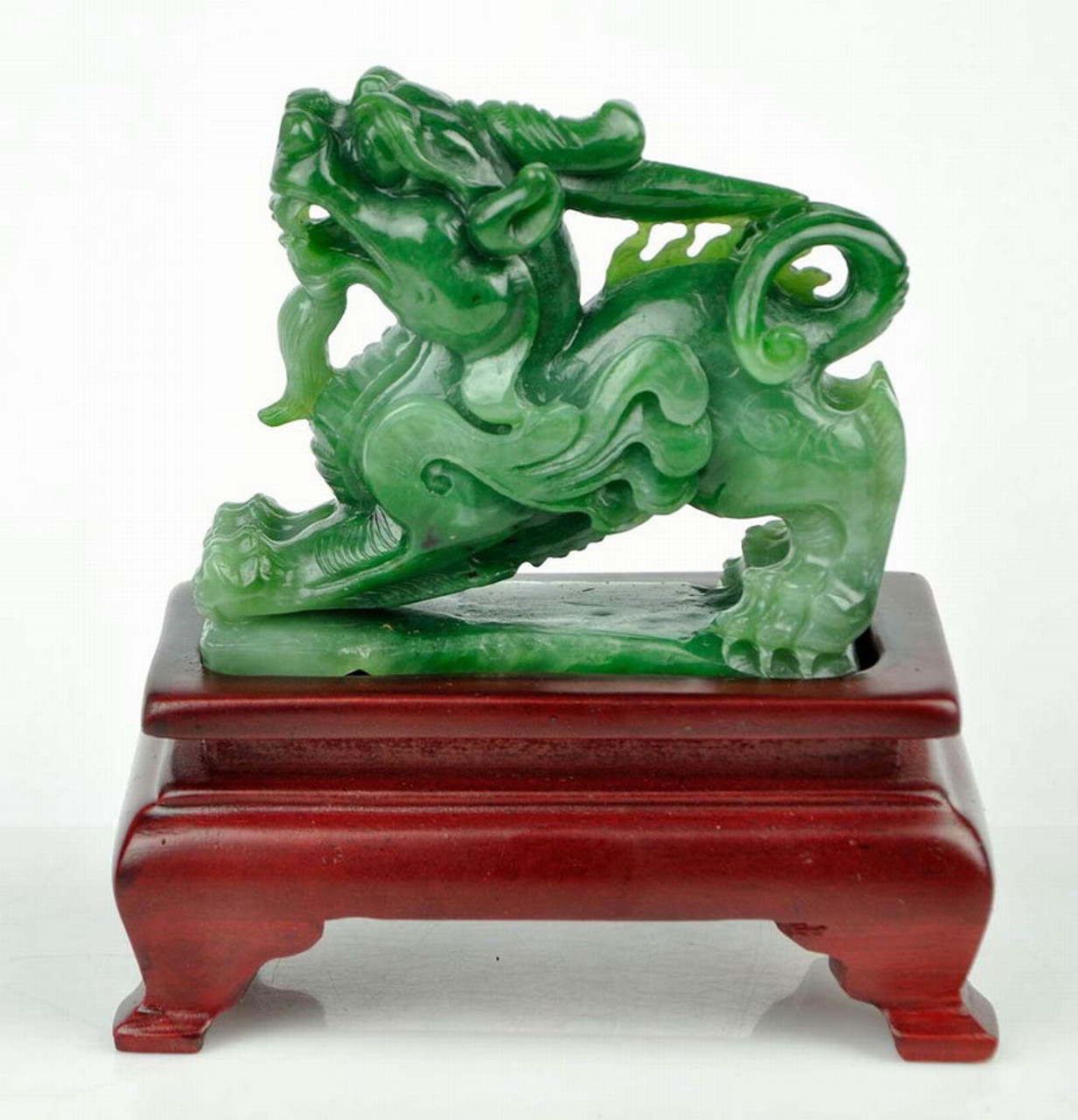 Natural Green Nephrite Jade Pixiu Statue Chinese Divine Animal Carving ...