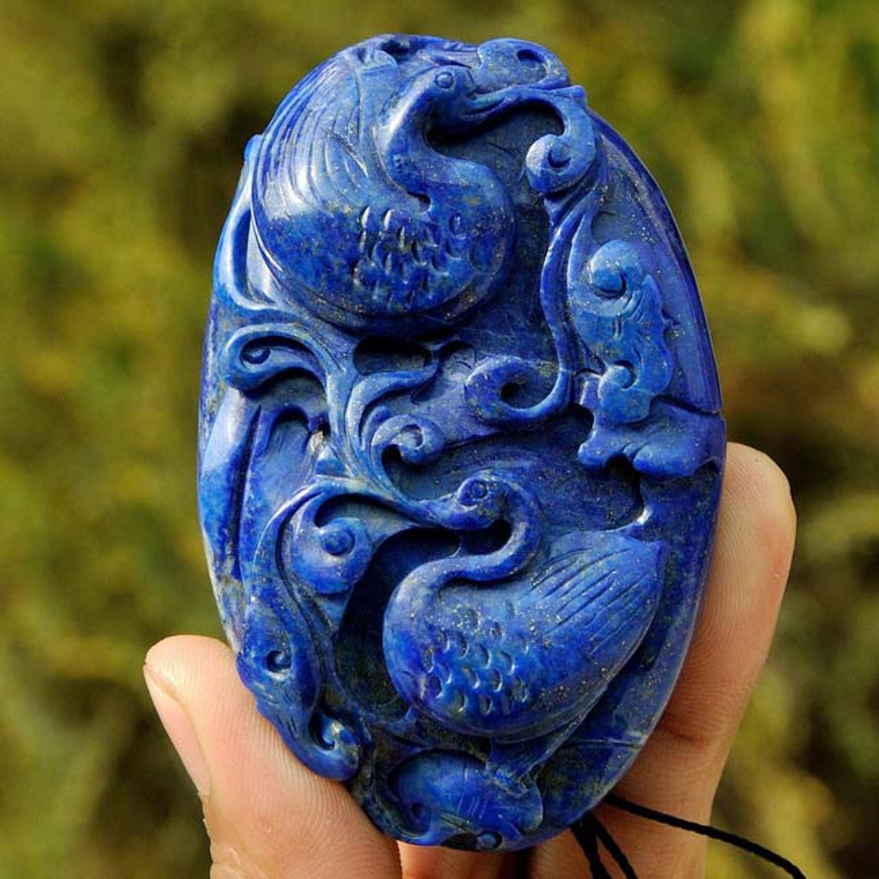 Hand Carved Natural Lapis Lazuli Crane Bird Carving / Gemstone Figurine ...