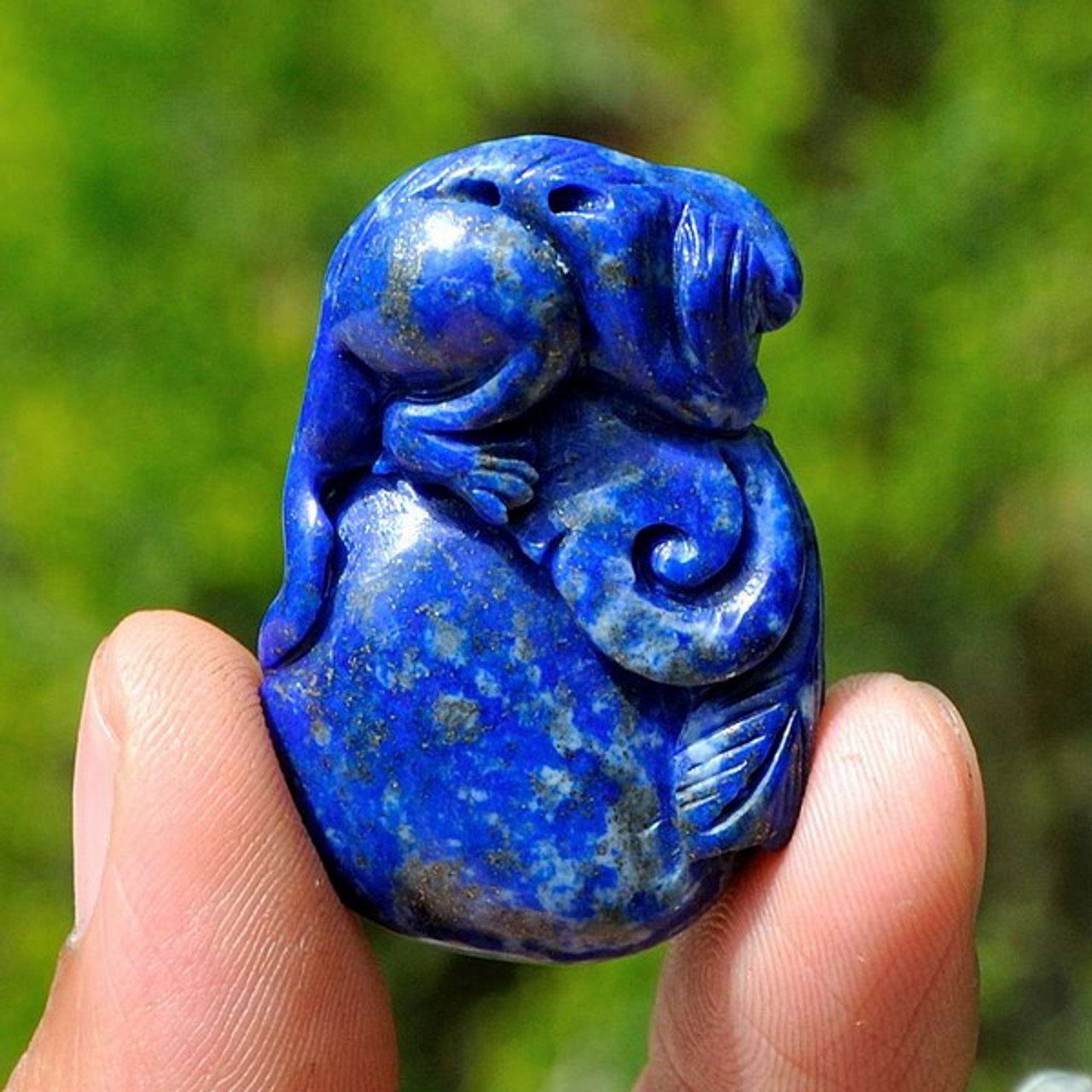 Natural Lapis Lazuli Gemstone Monkey Peach Pendant / Carving / Art -GZ00112