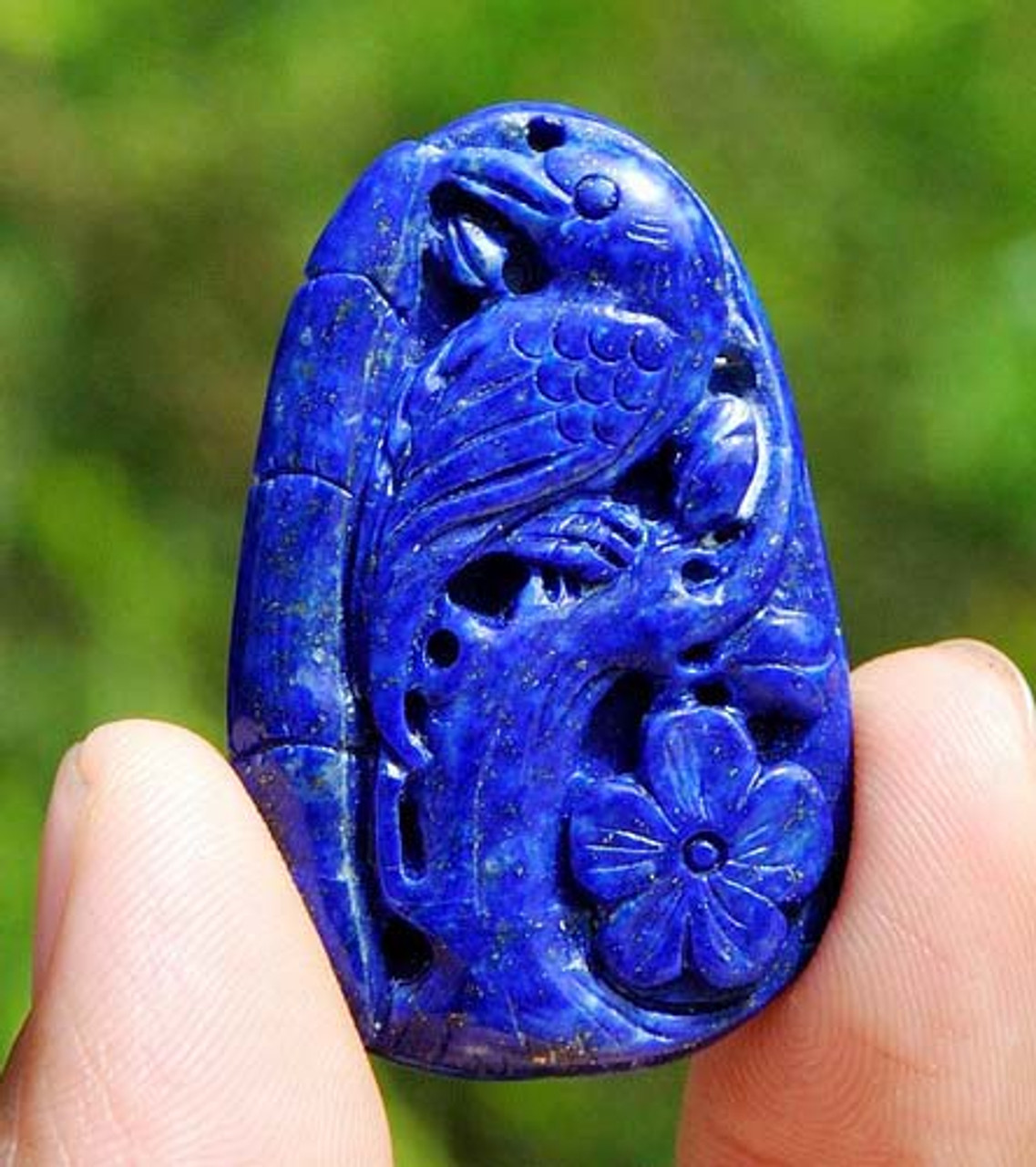Natural Lapis Lazuli Bird Flower Pendant / Necklace Gemstone Carving -GZ00118