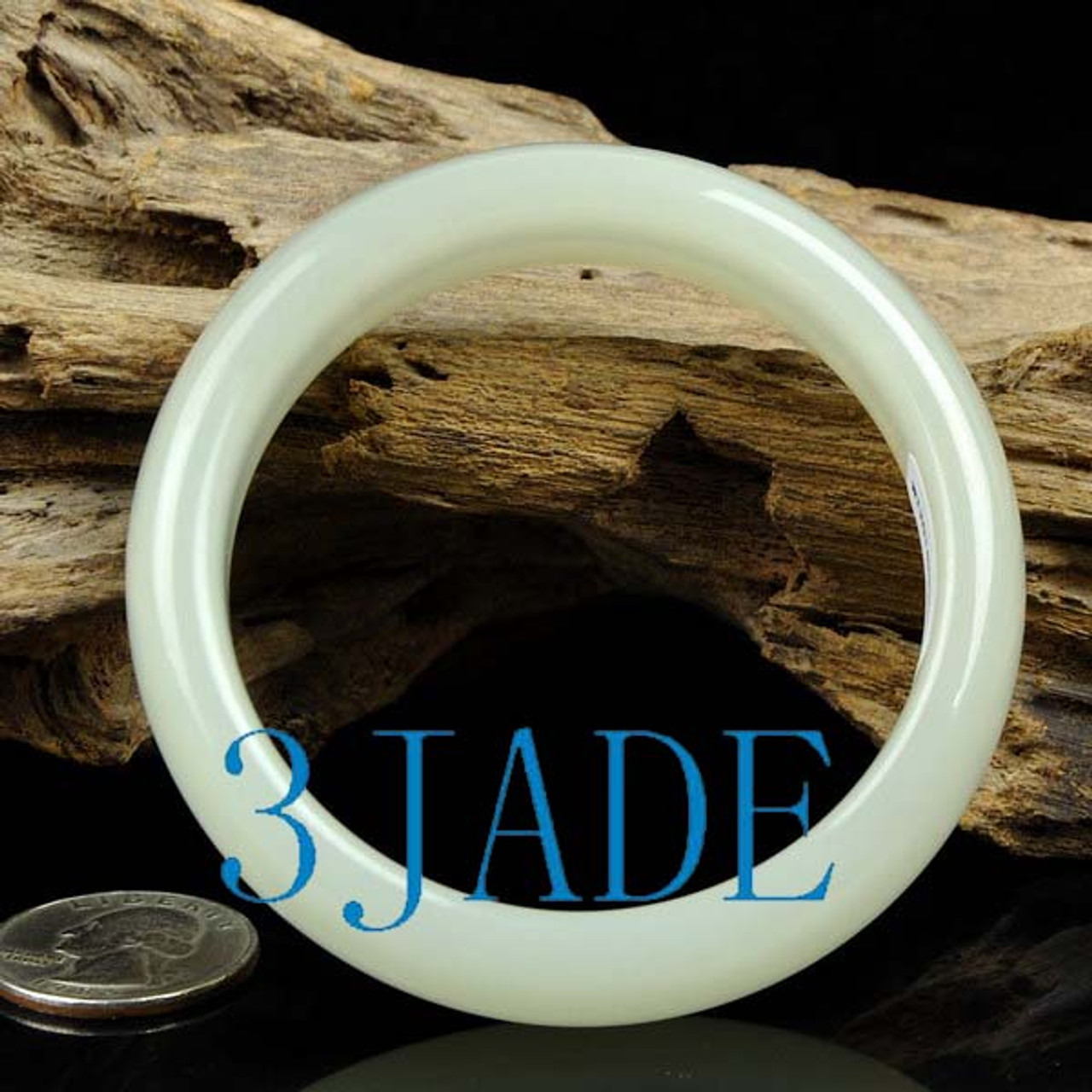 60mm Natural Hetian White Nephrite Jade Bangle Bracelet w/ Certificate -C004226