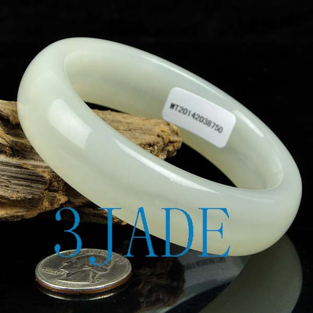 60mm Natural Hetian White Nephrite Jade Bangle Bracelet w/ Certificate -C004226