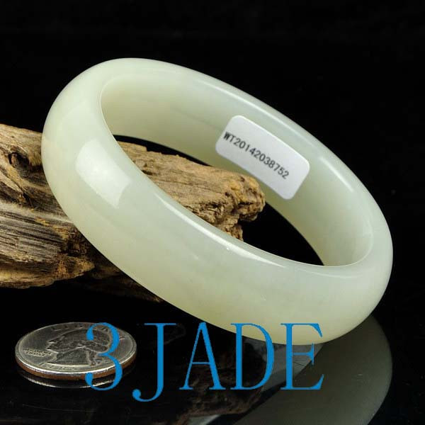 60mm Natural Hetian White Nephrite Jade Bangle Bracelet w/ Certificate -C004228