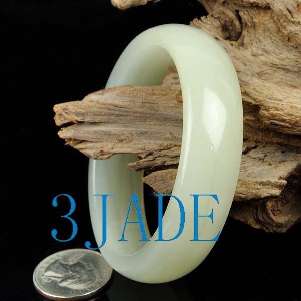 60mm Natural Hetian White Nephrite Jade Bangle Bracelet w/ Certificate -C004228