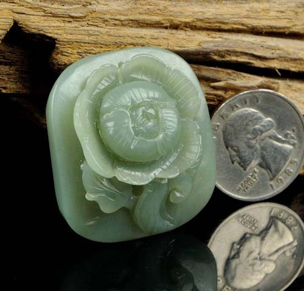 Hand Carved Natural Hetian Nephrite Jade Flower Charm Pendant -G020268