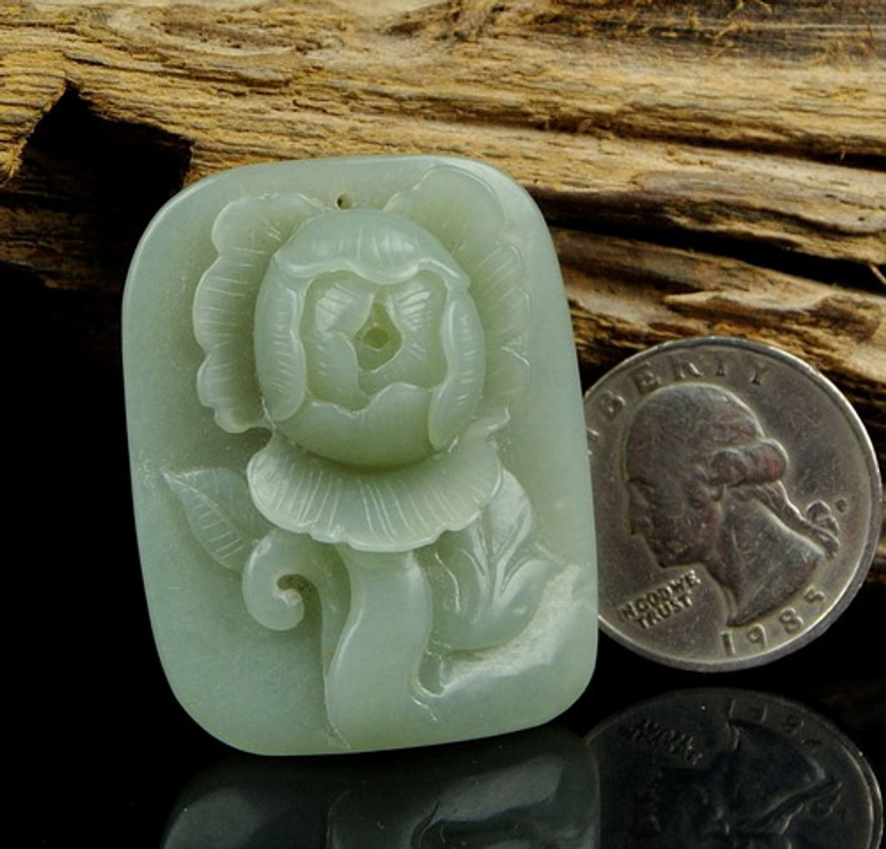Hand Carved Natural Hetian Nephrite Jade Flower Charm Pendant -G020269