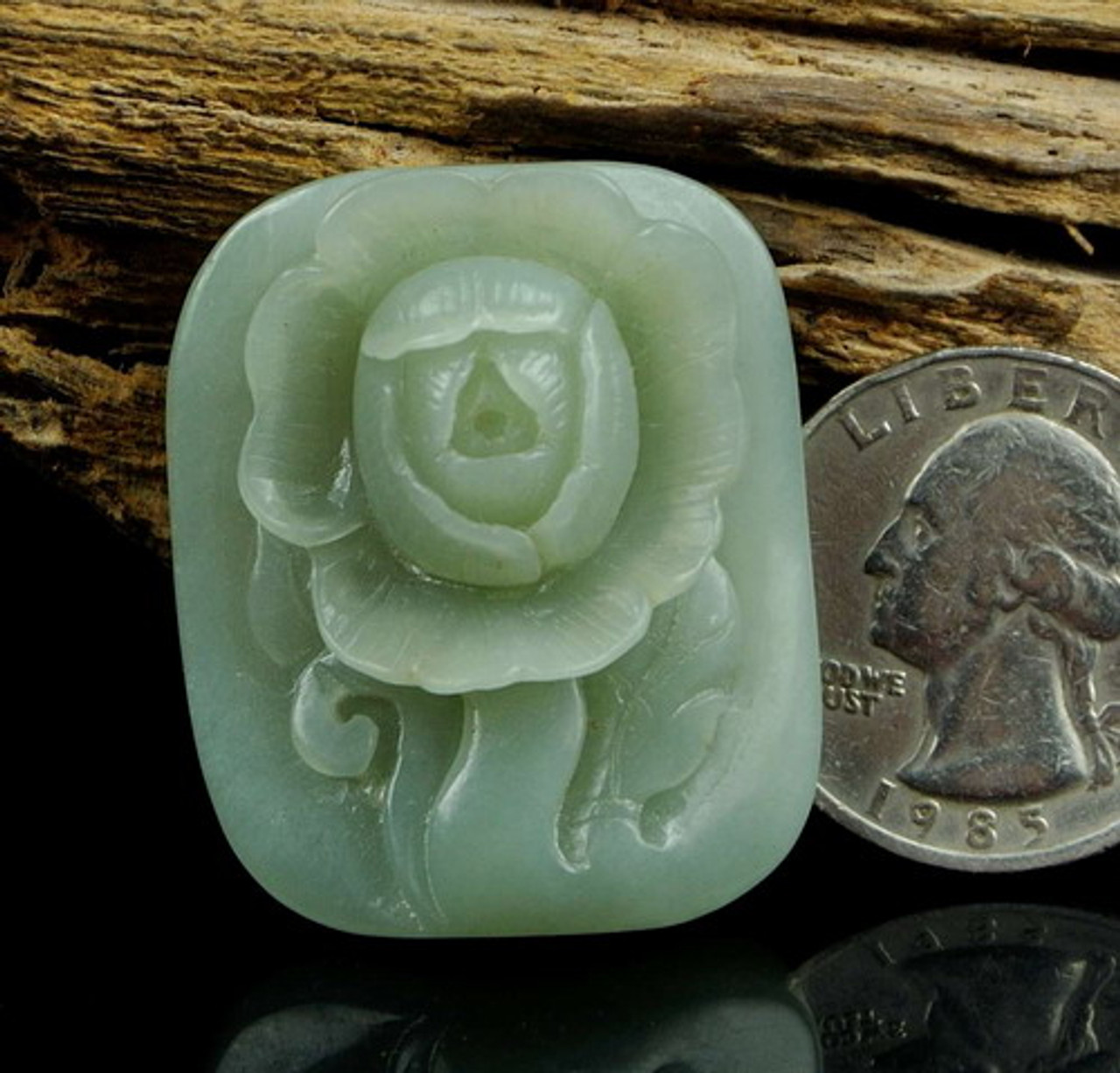 Hand Carved Natural Hetian Nephrite Jade Flower Charm Pendant -G020271