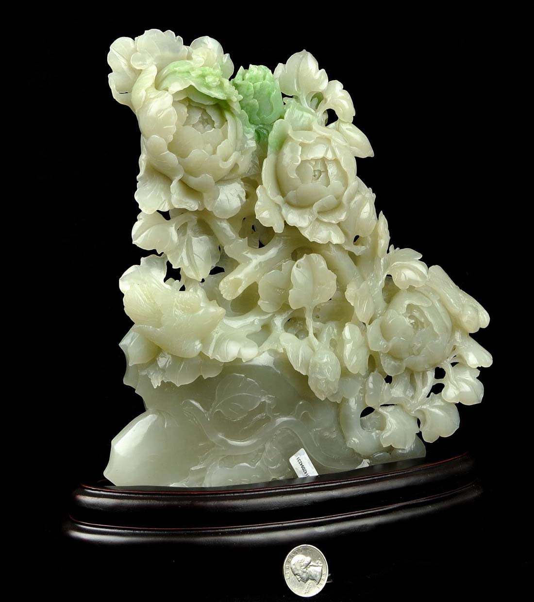 Natural Hetian White Nephrite Jade Flower Statue Carving Sculpture
