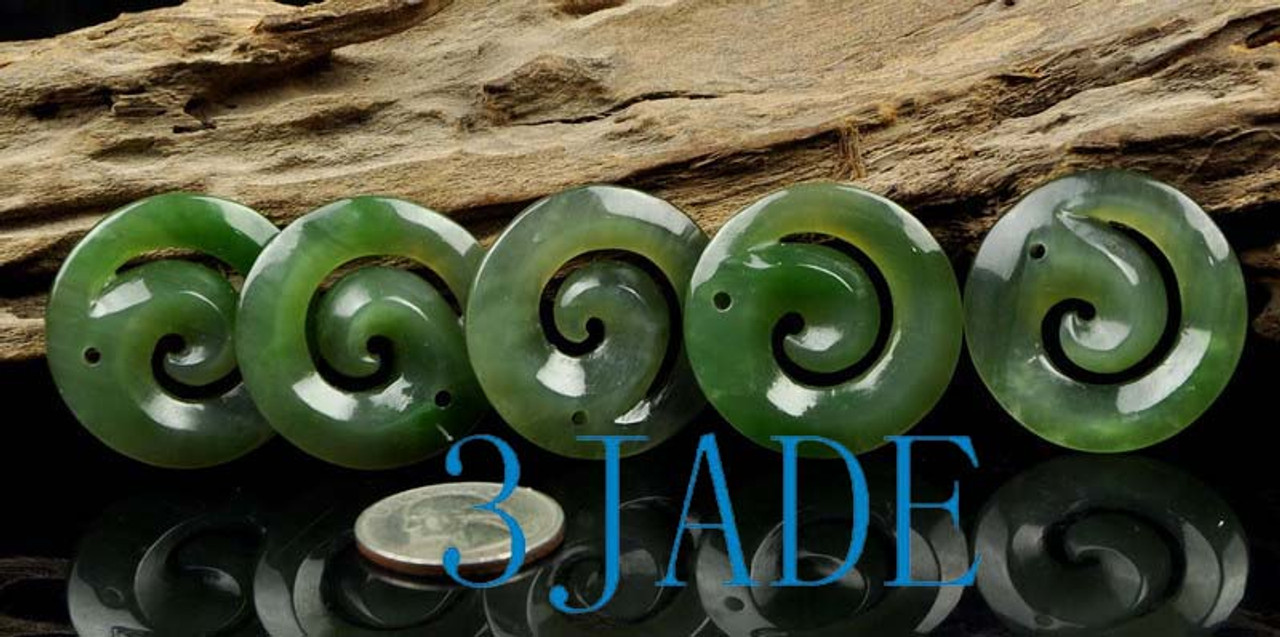 Natural Green Nephrite Jade Koru Swirl Spiral Pendant  Pounamu Necklace -G026183
