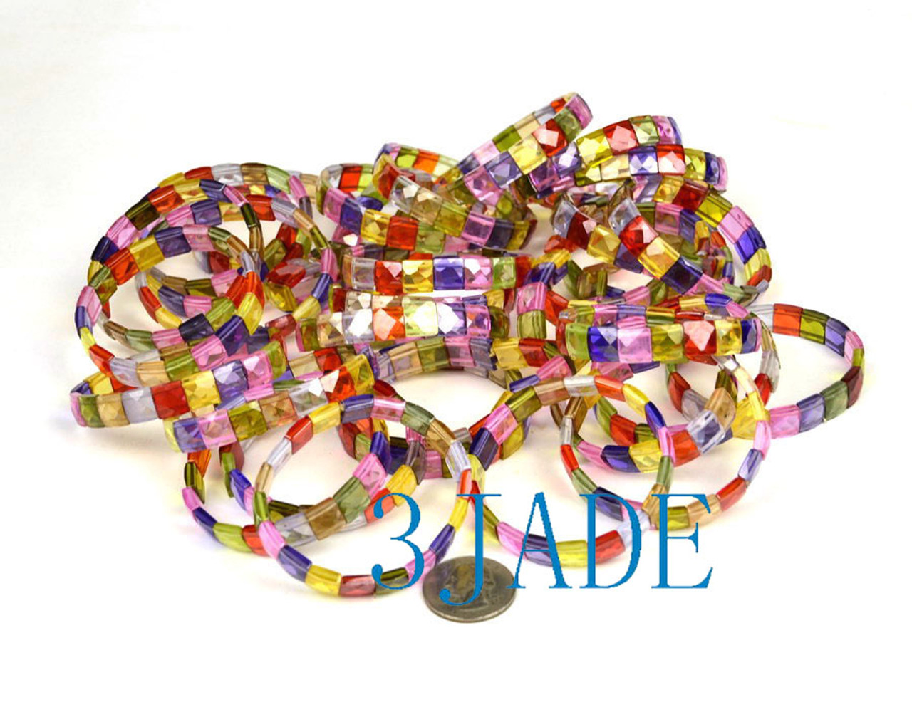 Faceted Flat Square Rainbow Zircon Beads Bracelet