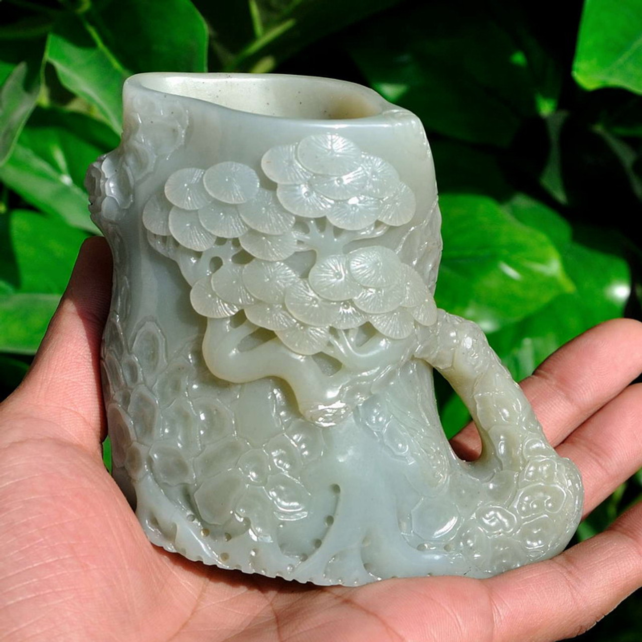 Jade Pine Tree Pen Holder Statue