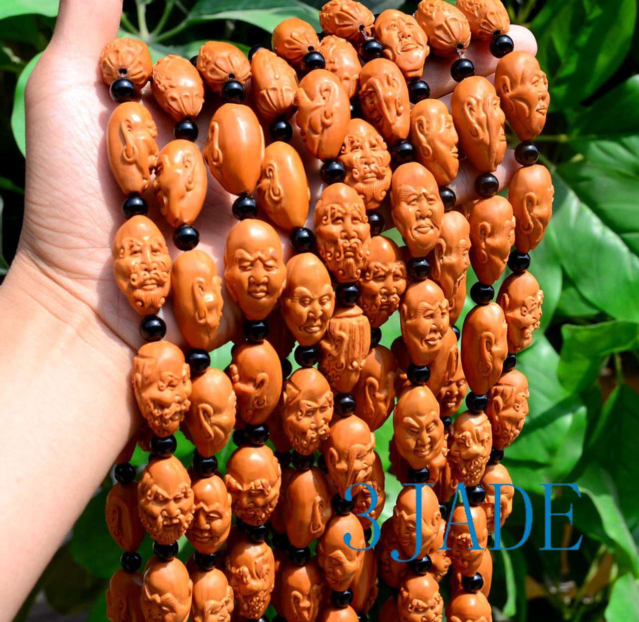 Carved Olive Pit Arhats Prayer Beads