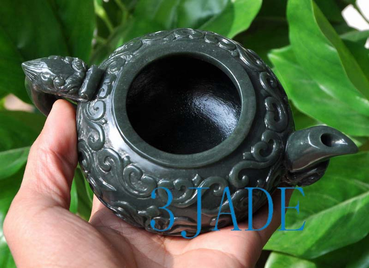 7pcs Natural Nephrite Jade Teaset / Tea Sets Teapot Cups Carving / Sculpture -N008115