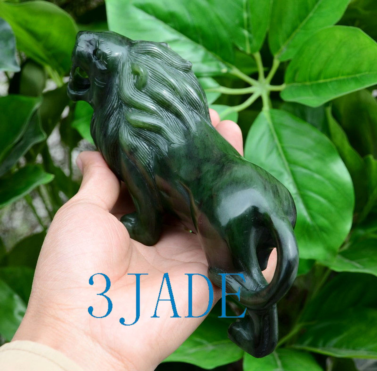 Natural Green Nephrite Jade Lion Statue Sculpture Wild Animal Carving w/certificate -J026279