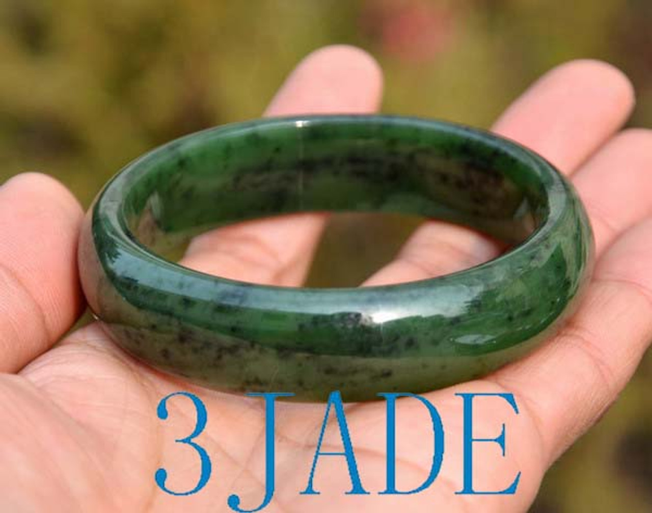 61mm Natural Green Nephrite Jade Bangle Bracelet -C004313