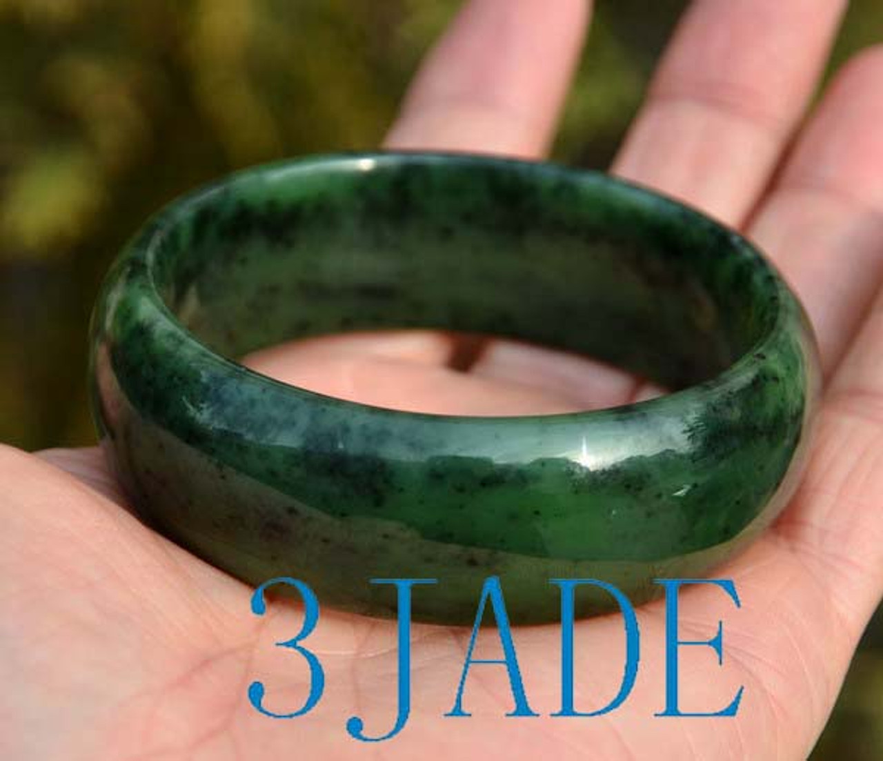 60mm Natural Green Nephrite Jade Bangle Bracelet -C004314