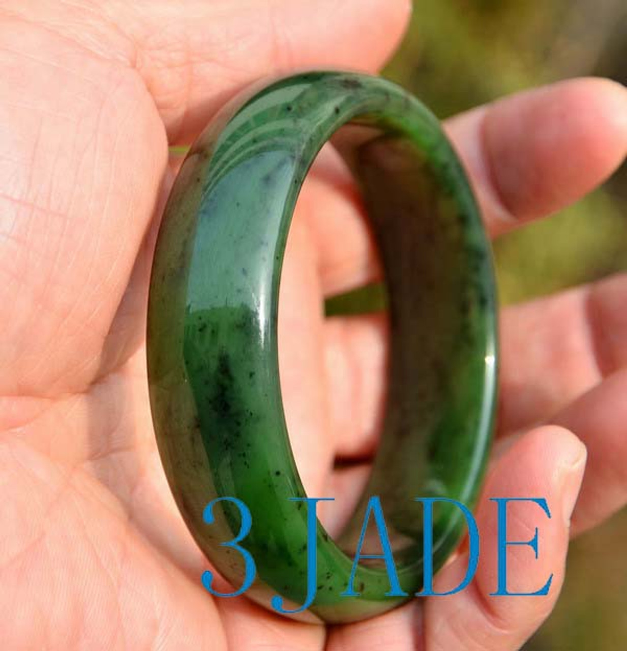 60mm Natural Green Nephrite Jade Bangle Bracelet -C004315