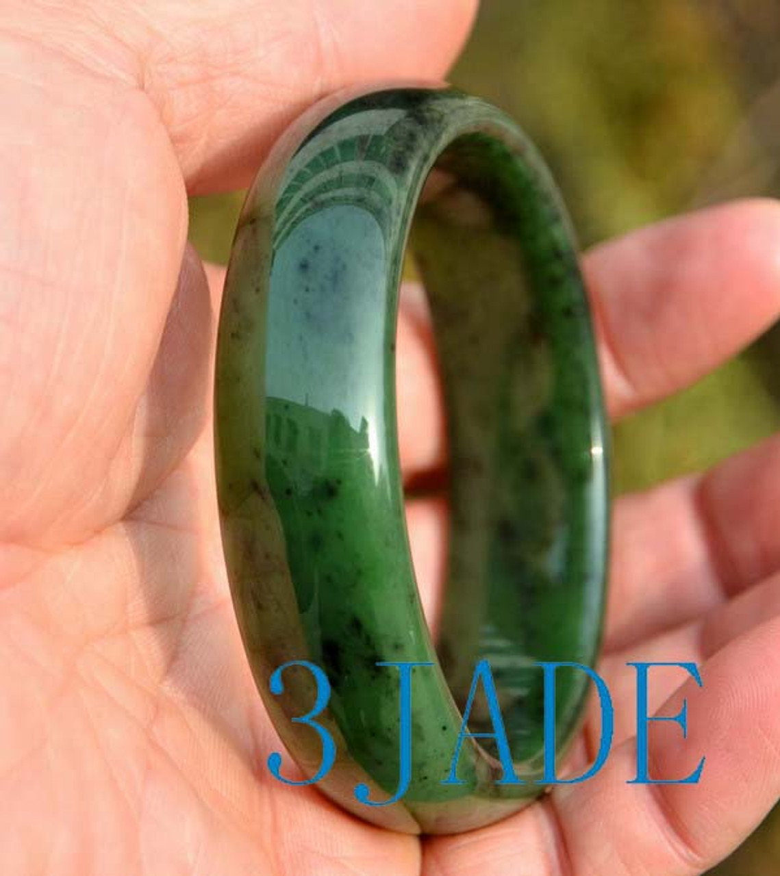 60mm Natural Green Nephrite Jade Bangle Bracelet -C004315