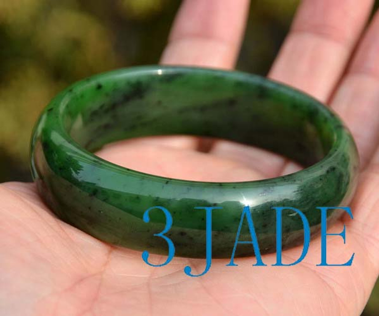 60mm Natural Green Nephrite Jade Bangle Bracelet -C004315