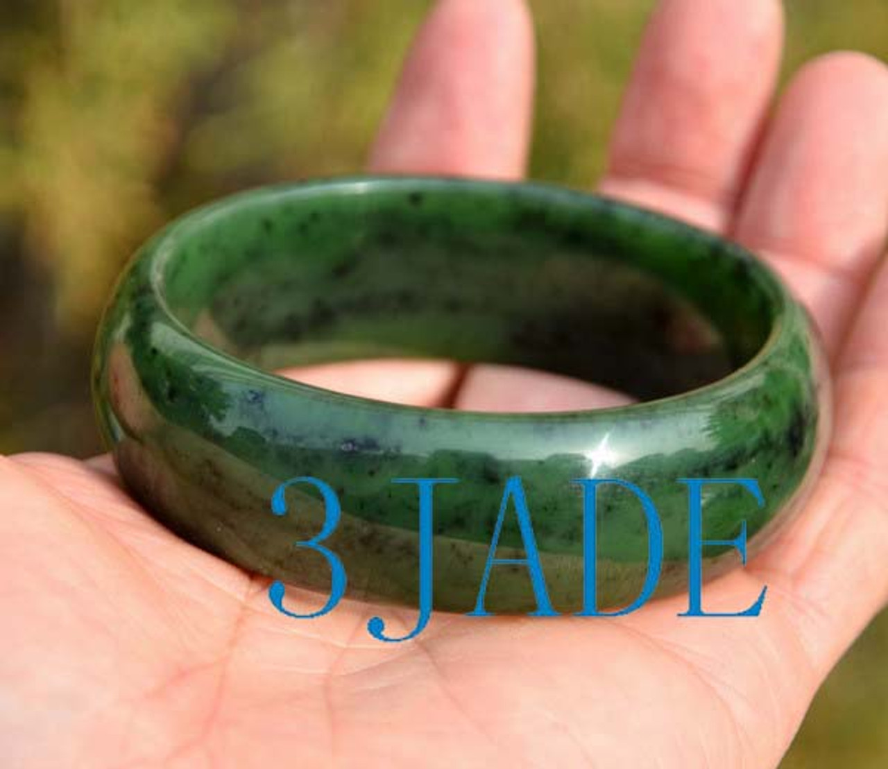 61mm Natural Green Nephrite Jade Bangle Bracelet -C004316