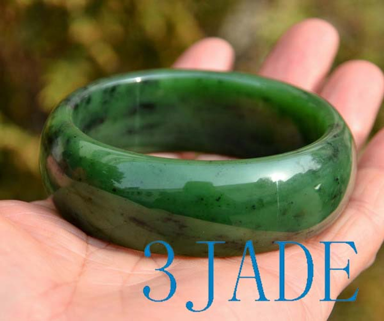 61mm Natural Green Nephrite Jade Bangle Bracelet -C004317