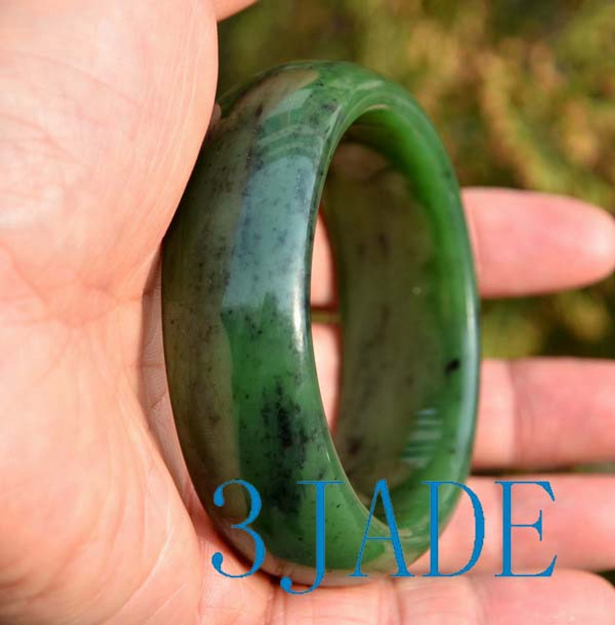 61mm Natural Green Nephrite Jade Bangle Bracelet -C004317