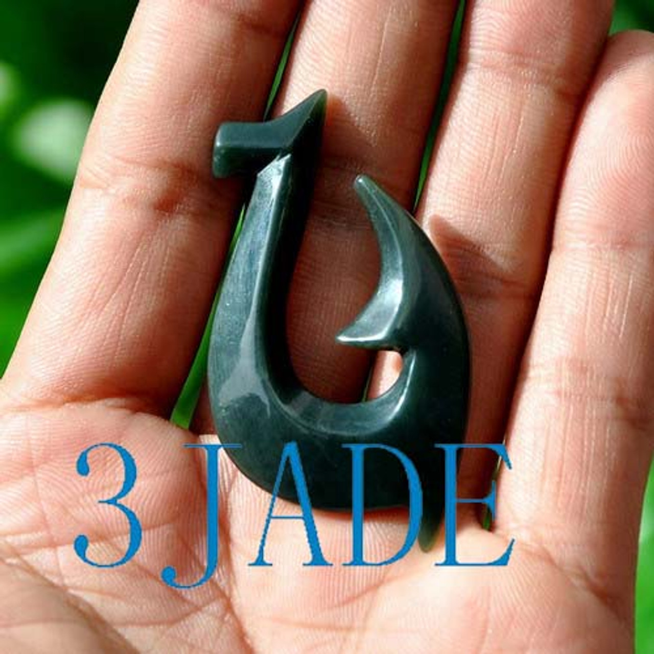 Natural Nephrite Jade Fish Hook Hei Matau Pendant NZ Maori Pounamu Necklace  -G012428