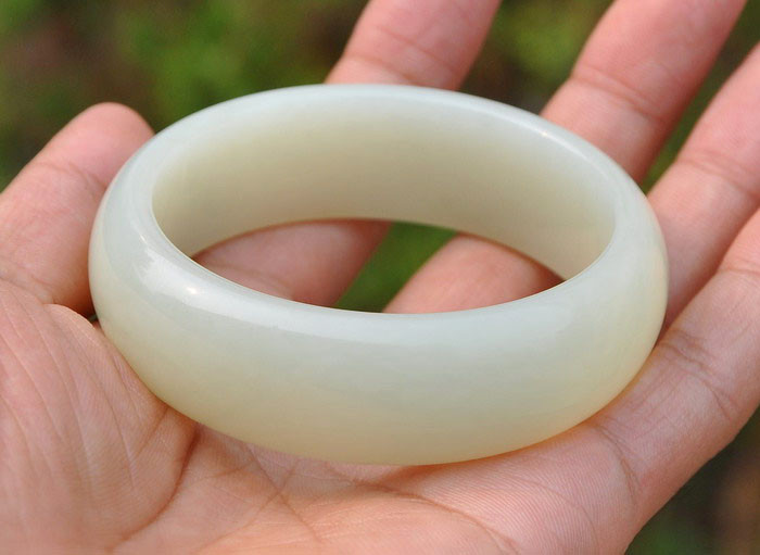 58mm Natural Hetian White Nephrite Jade Bangle Bracelet w