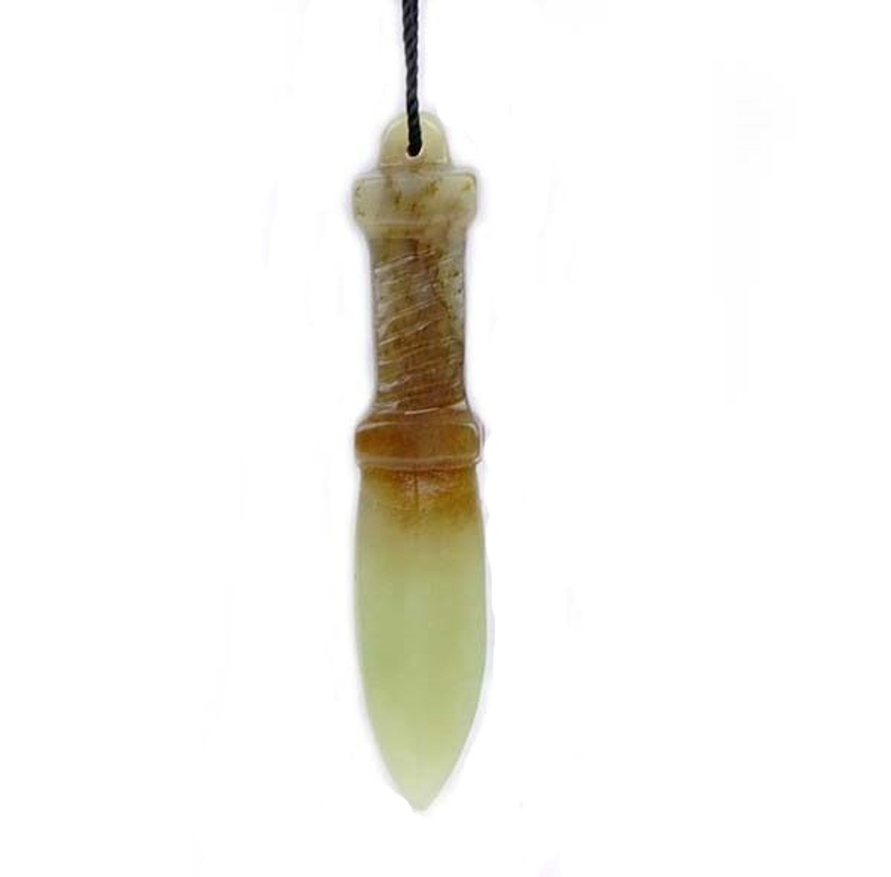 Hand Carved Natural Hetian Nephrite Jade Spear Amulet Pendant Carving w/ certificate -G020566