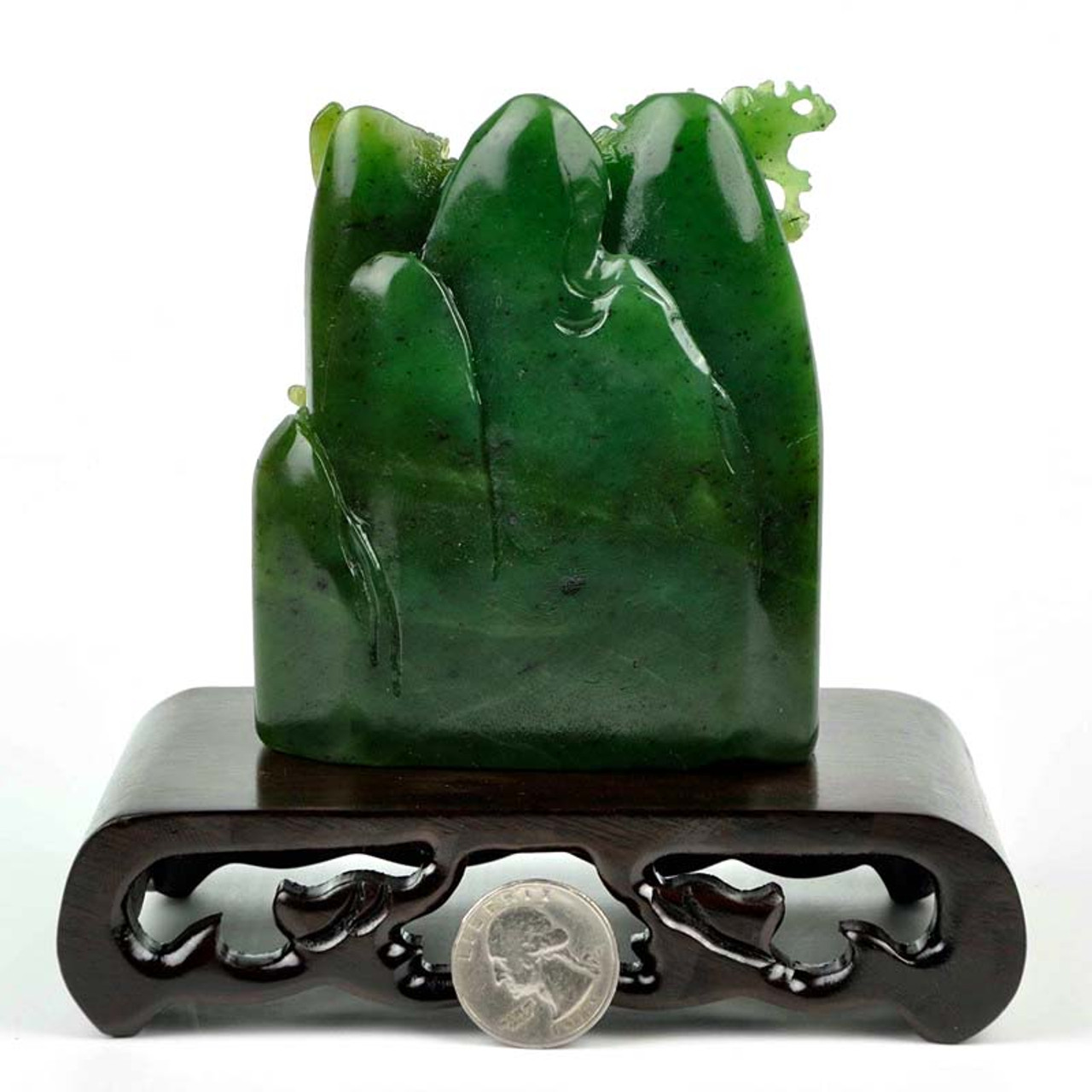 Natural Green Nephrite Jade Bird Flower Statue Sculpture Carving -J026231