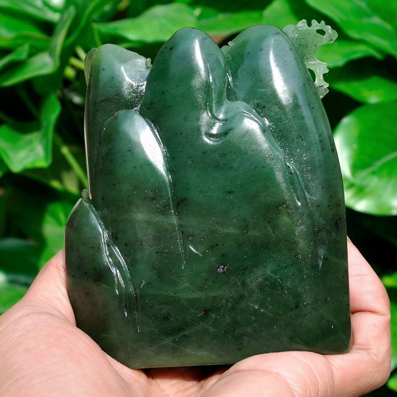 Natural Green Nephrite Jade Bird Flower Statue Sculpture Carving -J026231