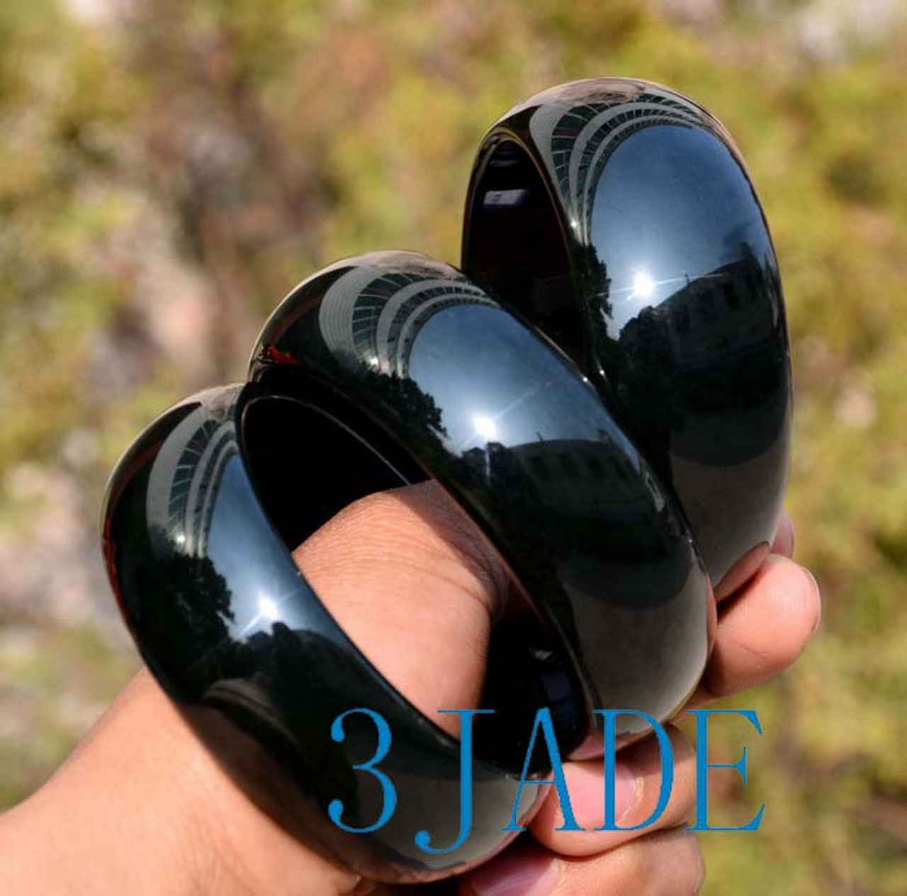 64mm * 27mm Black Nephrite Jade Wide Bangle Chunky Bracelet w/ Certificate -C001002