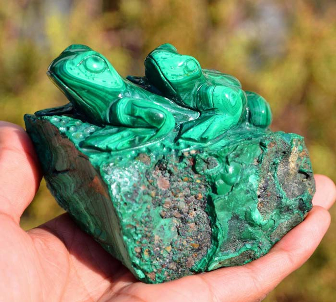 Natural Malachite Stone Frog Statue Gemstone Carving Sculpture Crystal Art -J042002