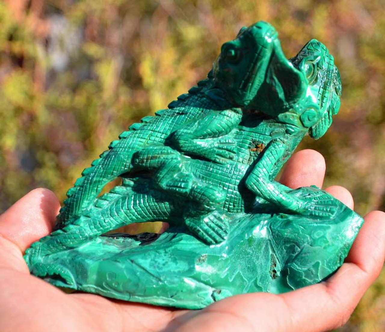 Natural Malachite Stone Lizard Statue Gemstone Carving Sculpture Crystal Art -J042003