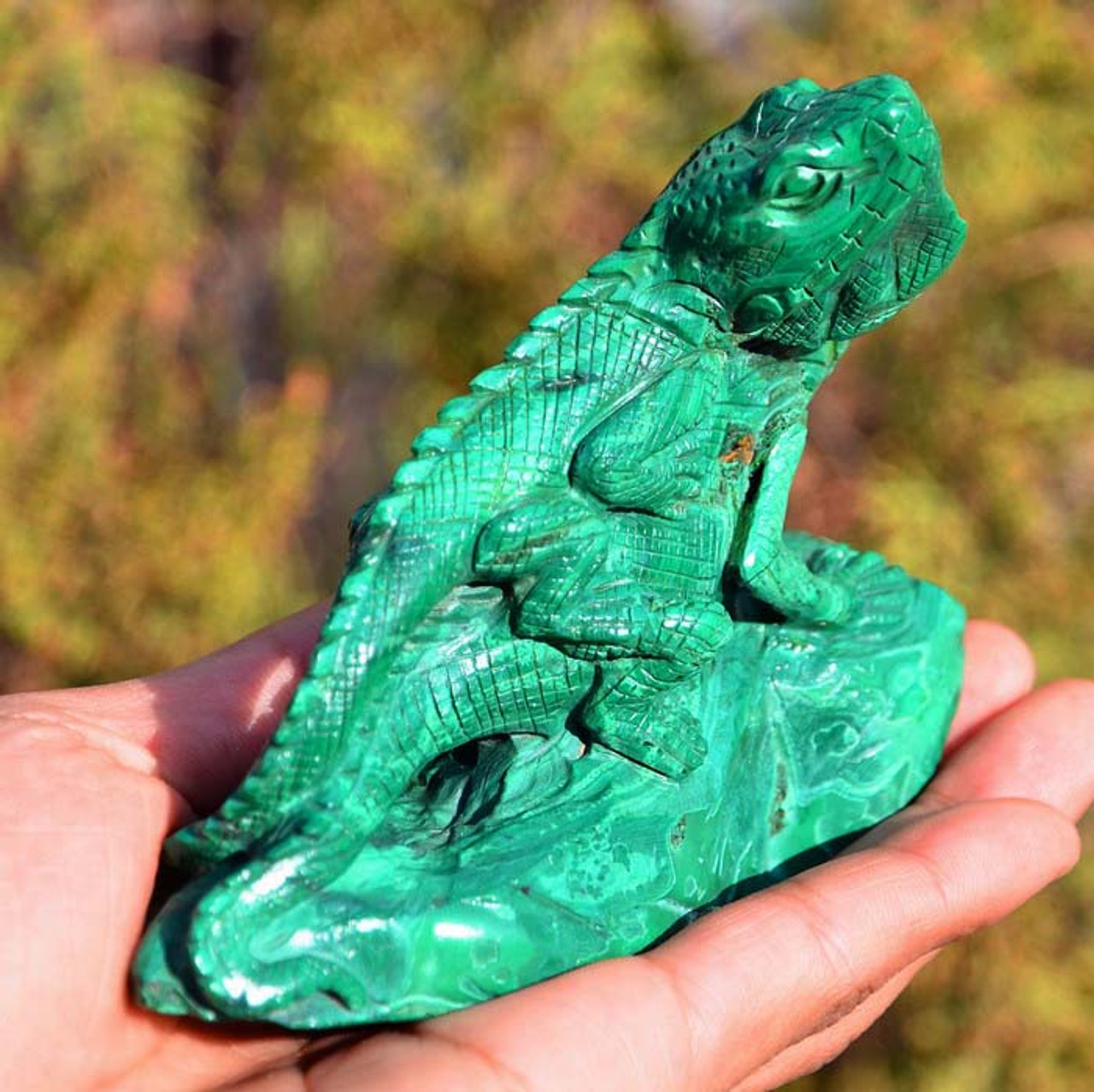 Natural Malachite Stone Lizard Statue Gemstone Carving Sculpture Crystal Art -J042003