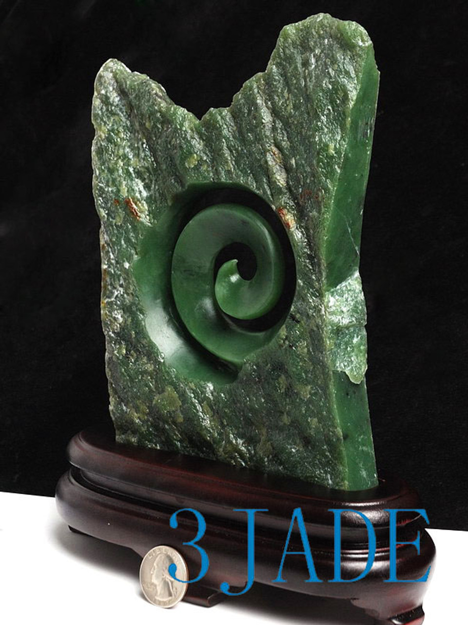 Natural Green Nephrite Jade Koru Sculpture New Zealand Maori Style Carving / Art  -J026080