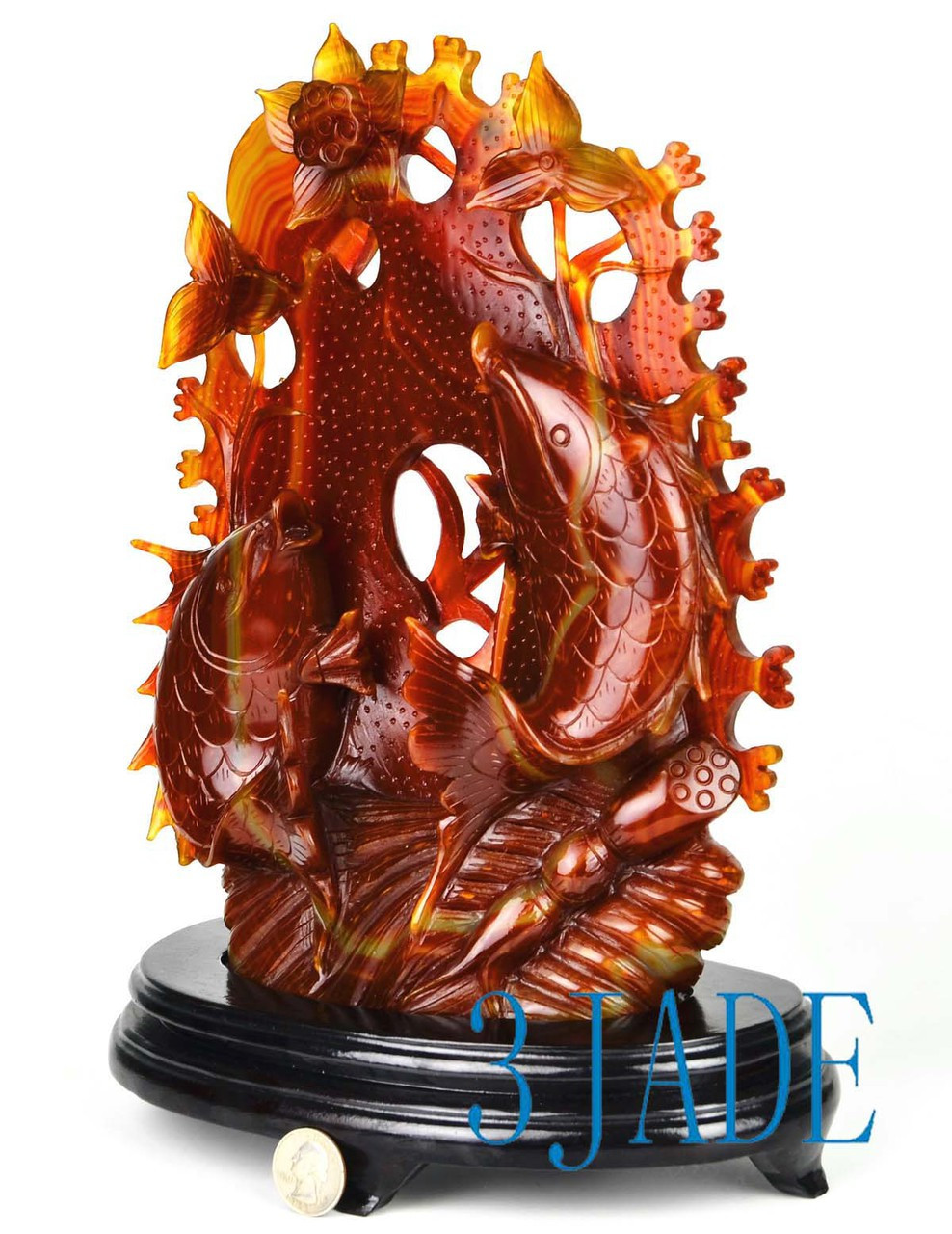 red koi fish carving