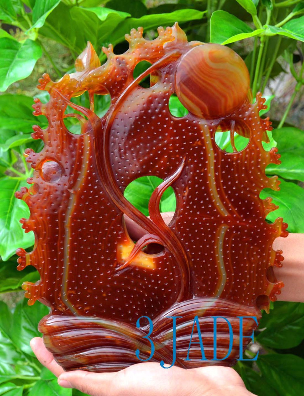 Carnelian / Red agate Double Koi Fish Carving Statue / Sculpture -J028003
