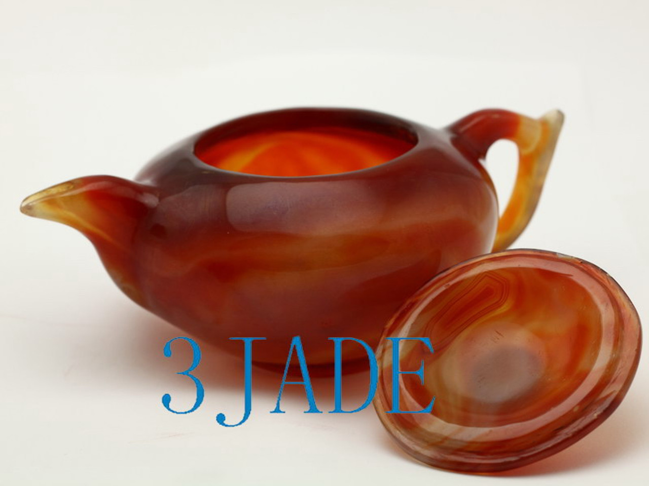 6 1/4" Hand Carved Red Agate / Carnelian Teapot / Tea Pot Carving -N013056