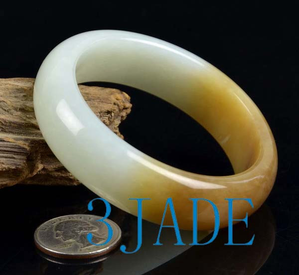 56.5mm Natural Honey Brown White Nephrite Jade Bangle Bracelet w