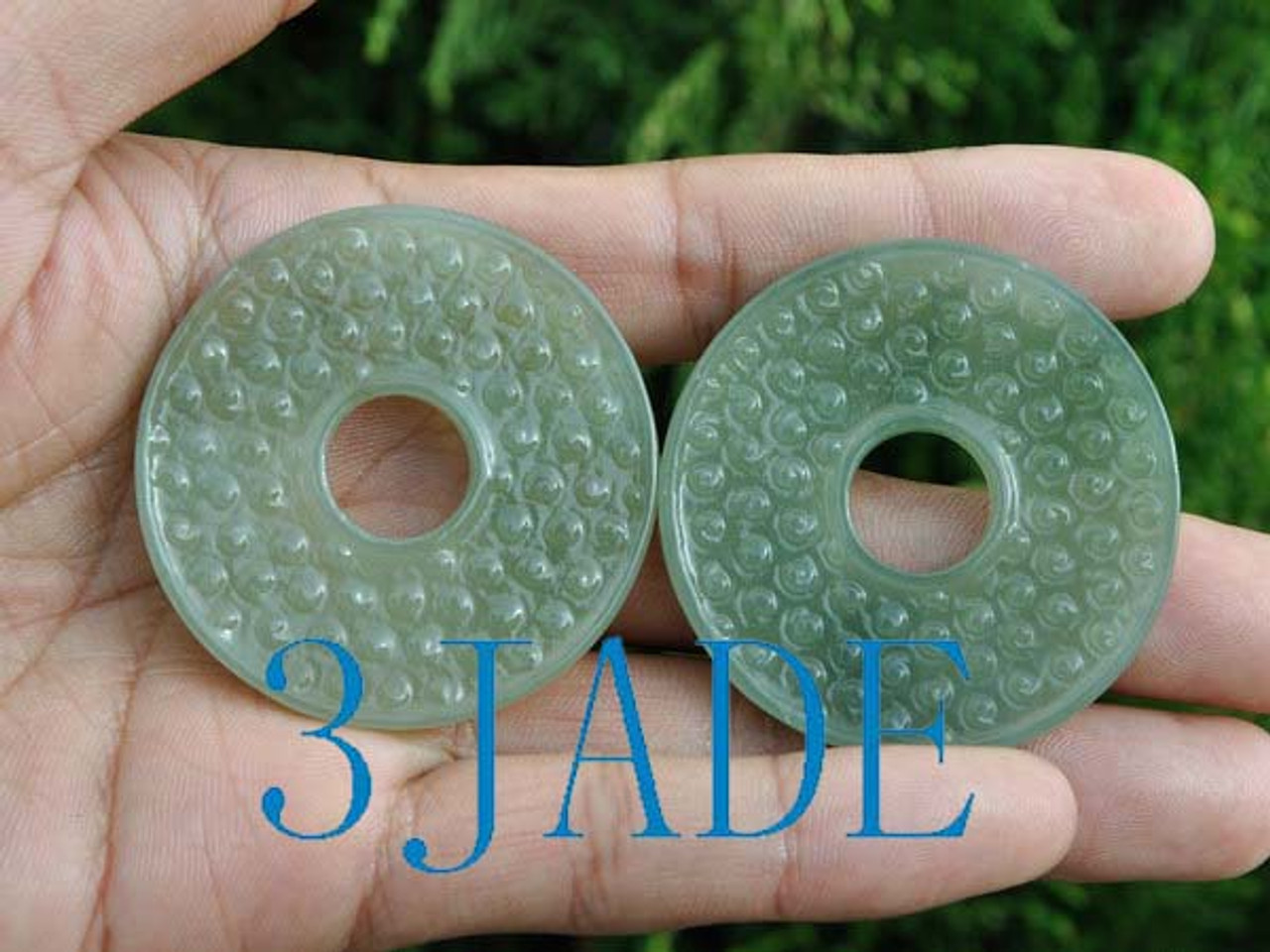 Natural Celadon Green Nephrite Jade Bi Disc Pendant /Necklace