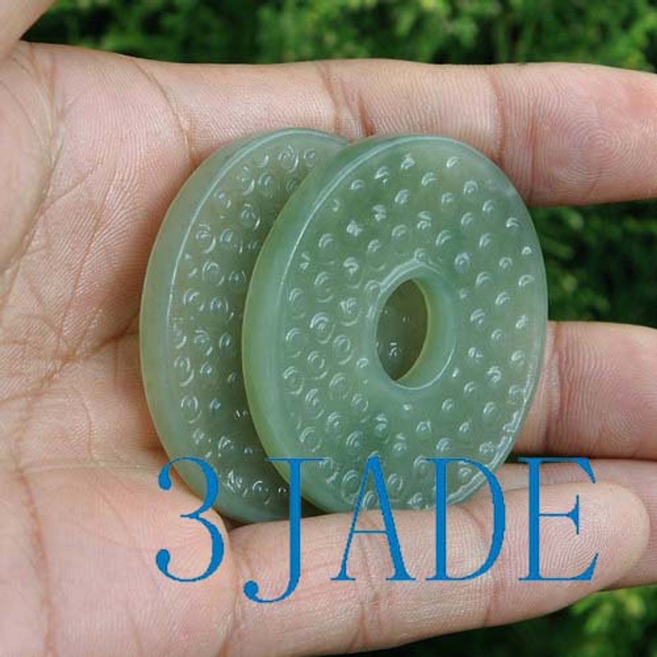 Natural Celadon Green Nephrite Jade Bi Disc Pendant /Necklace