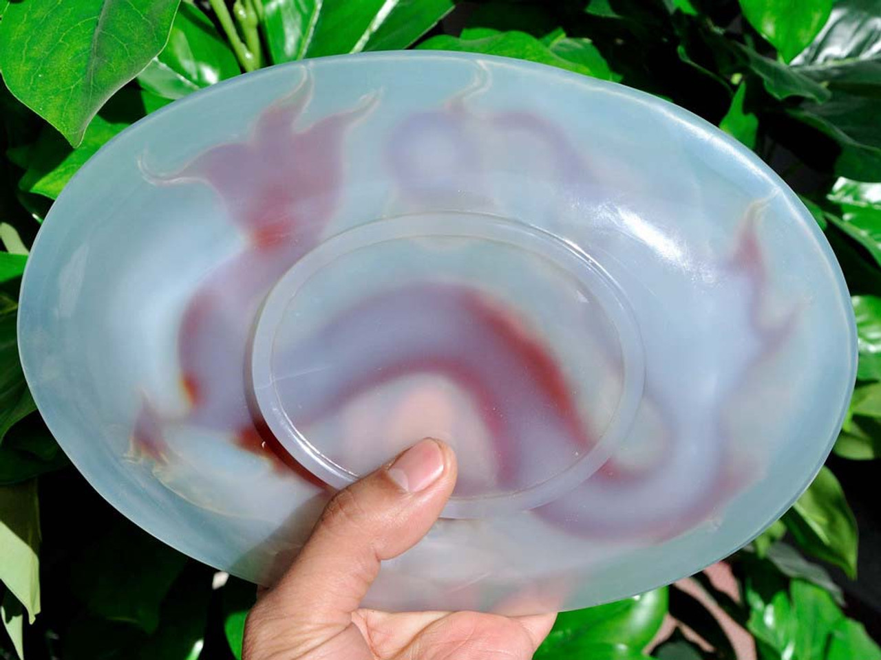 Carnelian / Red Agate Playing Dragon Plate Carving / Sculpture -N016070