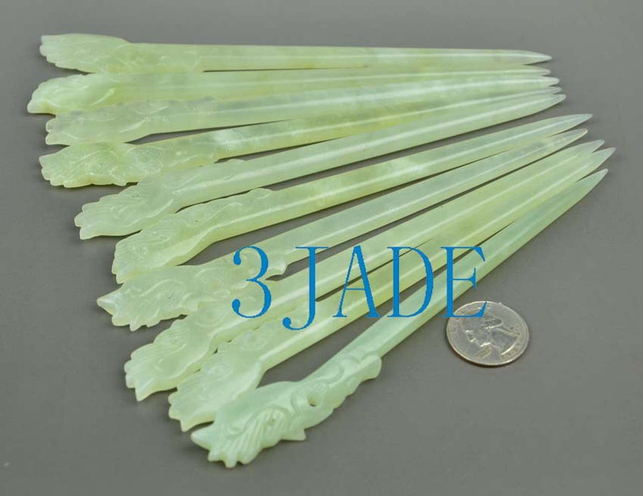 Natural Translucent Chinese Xiu Jade Hair Stick Hand Carved Serpentine Hairpin-N012183